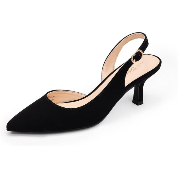 Dream Pairs Women Black-nubuck Faux Suede Pointed Toe Slingback Low Kitten Heels - Picture 1 of 7